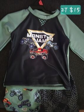 Monster Jam Kids Long-Sleeve Rash Guard in Mint & Black